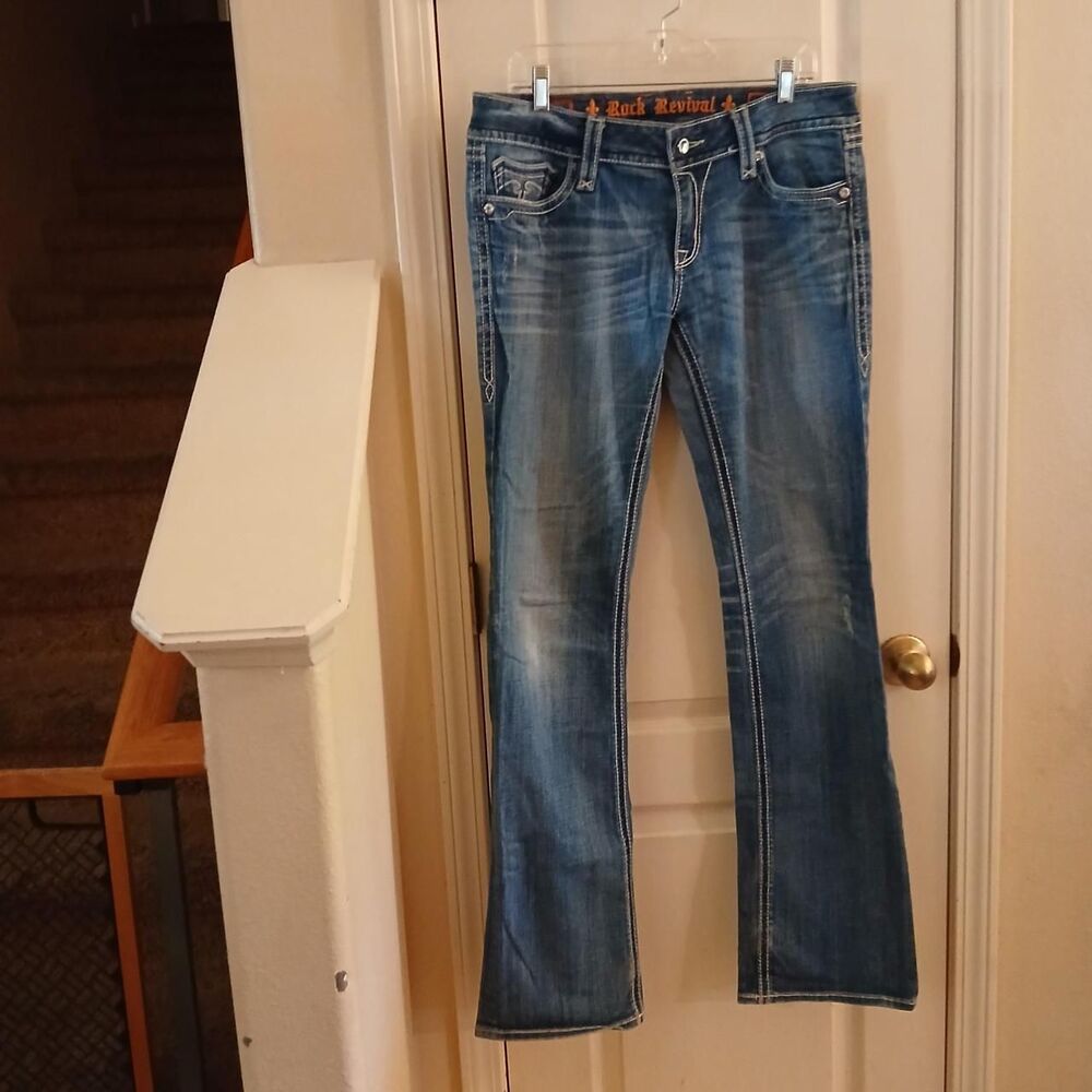 Y2K Mcbling Rock Revival Blake Bootcut Jeans Jewels Rhinestones 32x36 Indie